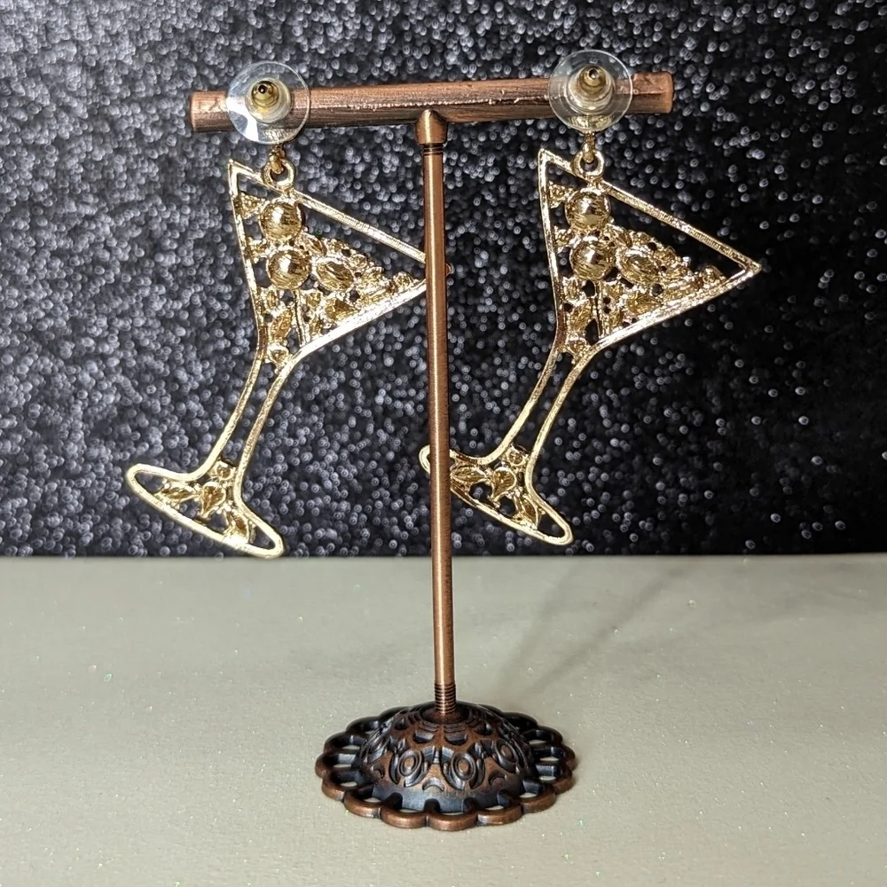 Martini gold bling drop earrings - Picture 4 of 4